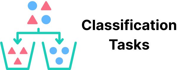 Classification Tasks, illustrated by sorting triangles into one bin and circles into another